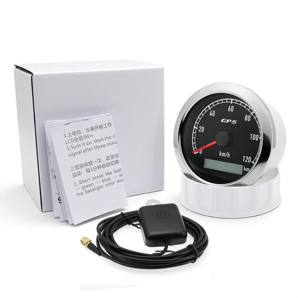 Custom 7 Color LED Universal 80MM GPS Speedometer 0-120kmh 0-60kmh Speed Meter For Boat Car Yacht 80MPH Odometer With Antenna