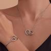 Dreamy Chic Double Ring Zirconia Rhinestone Bracelet & Necklace Set - 18K Gold Plated Stainless Steel, Non-Fading Jewelry.