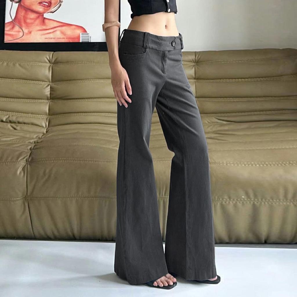 Retro Gerade Geschnittene Gewebte Hose mit Niedrigem Bund - Lässig, Vielseitig, Alltagsstil