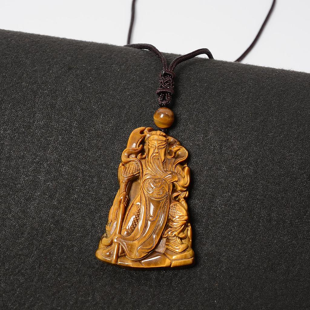 Hetian Jade Guan Gong Pendant with Tiger's Eye: Men's Guan Yu Amulet and God of Wealth Symbol