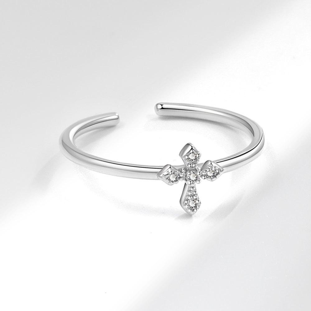 Exquisite Silver Color Ring for Women Timeless Christian Cross Ring New Fashion Party Gift Jewelry