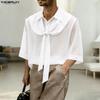 Summer Men Lapel Short Sleeve Lace Mesh Sheer Casual Loose Shirts