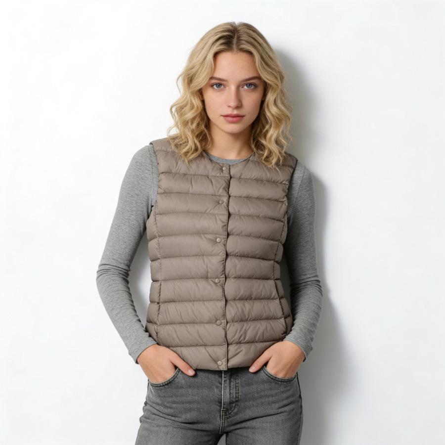 Autumn and winter women's round neck down liner vest V-neck light down jacket thermal jacket vest