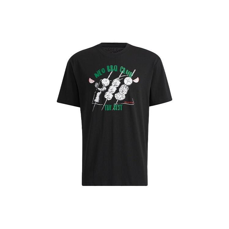 adidas neo Logo Alphabet Cartoon Printing Round Neck Loose Short Sleeve Black Men s H62010 M