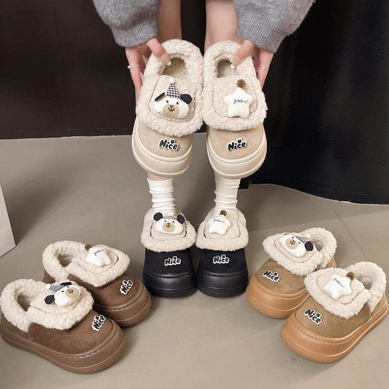 Women's Cartoon Large Size Soft Sole Winter Warm Fur One Snow Boots Padded Lined Ankle Boots Anti-slip Hiking Casual Sports Cotton Boots