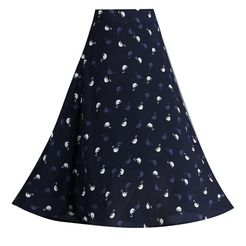 Women's Summer Floral Chiffon A-line Skirt High Waist Slimming Mid Length Pleated Skirt Skirt