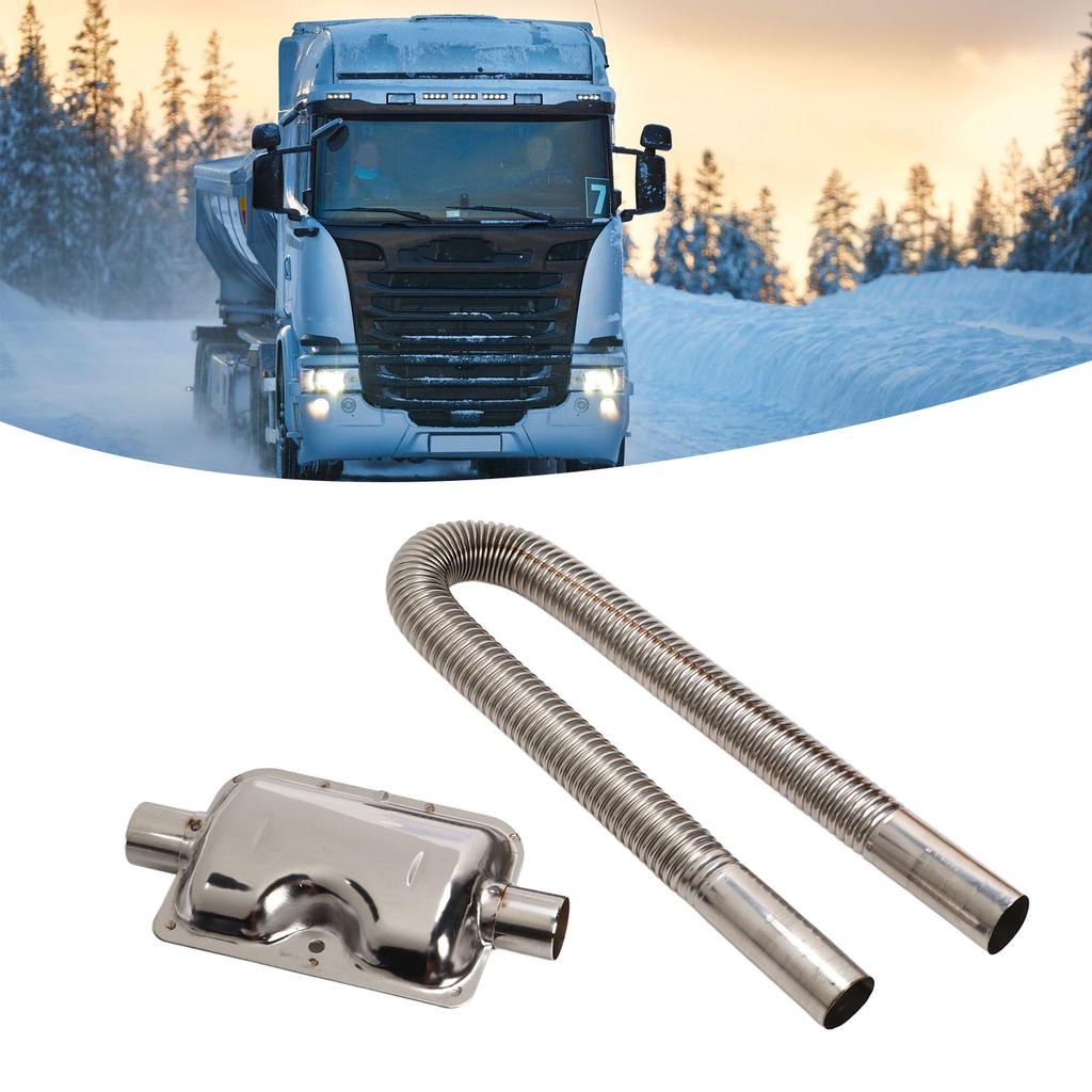 Parking   Heater Exhaust Pipe with Muffler Stainless Steel Fuel     Gas Vent Hose 2.5cm Inner Diameter