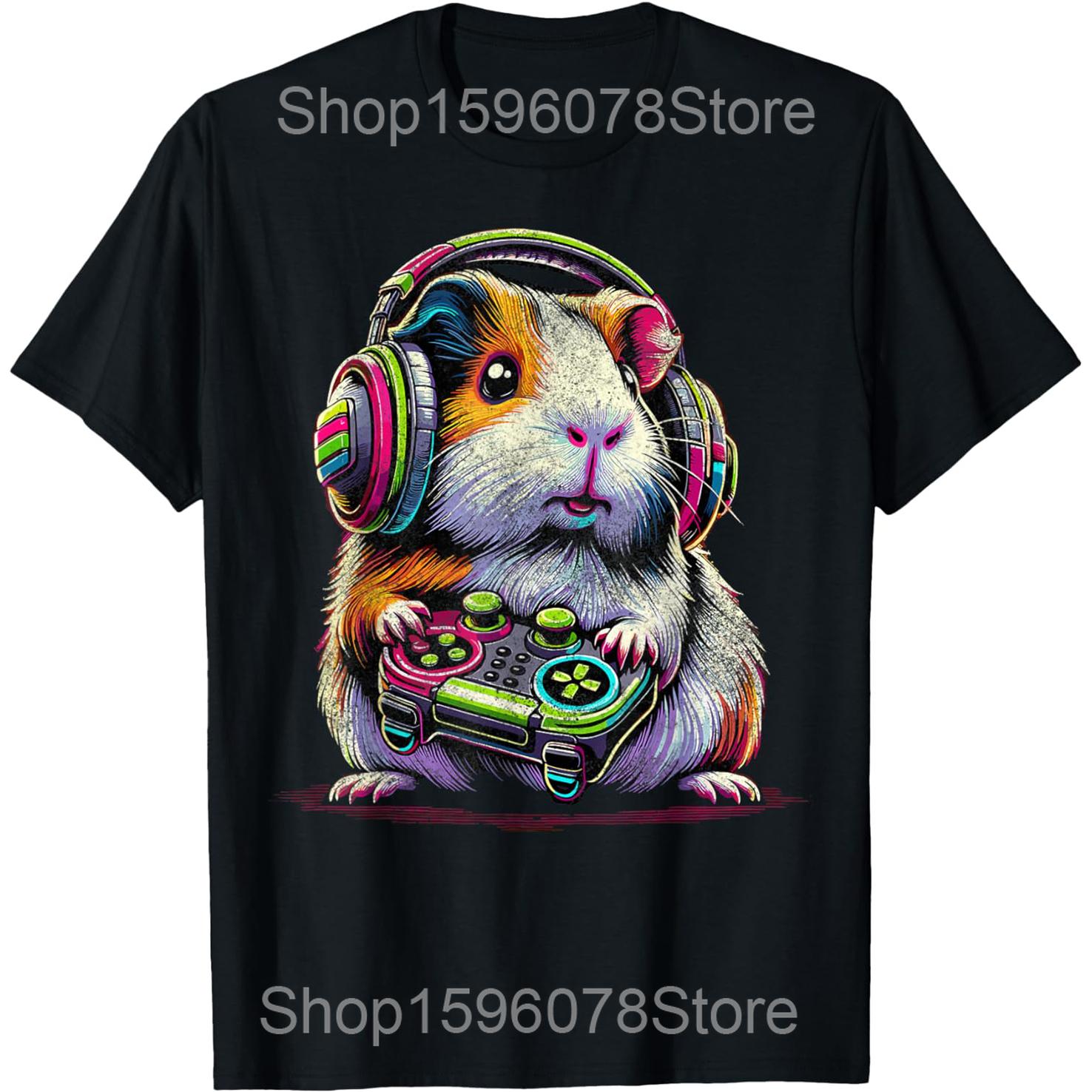 

Guinea Pig Gamer Retro Video Gaming T Shirts Men Women Pure Cotton Humor Streetwear Tee Shirt Short Sleeve Unisex Loose Clothing 4XL