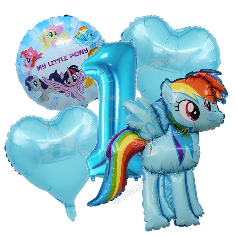 Beautiful My Little Ponys Girl Birthday Number Balloons Decoration Cute Cartoon Love Shape Round Balloons Set Party Supplies Kids Favor