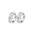 Lady Flower Faux Sweet Rhinestone Huggie Silver Plated Earrings Hoops