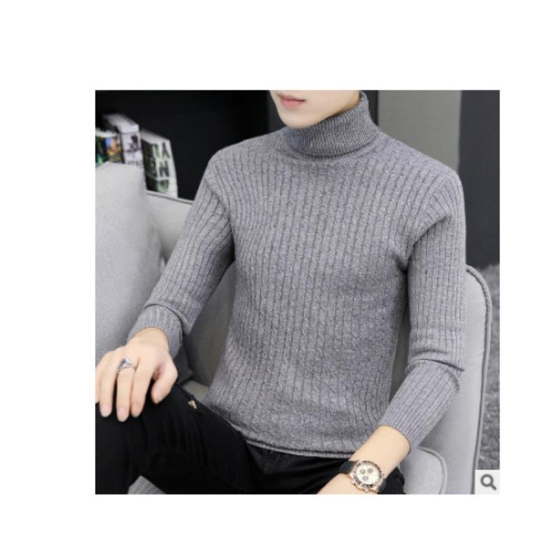Men S High Neck Long Sleeve Twisted Knit Solid Color Youth Sweater