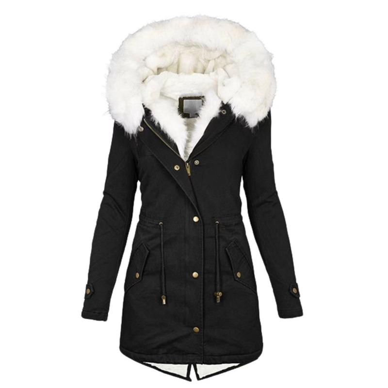 Large and Thickened Cotton Clothes, Medium and Long Pies In Autumn and Winter, Overcome Fur Collar Hooded Warm and Fleece Jacket for Women