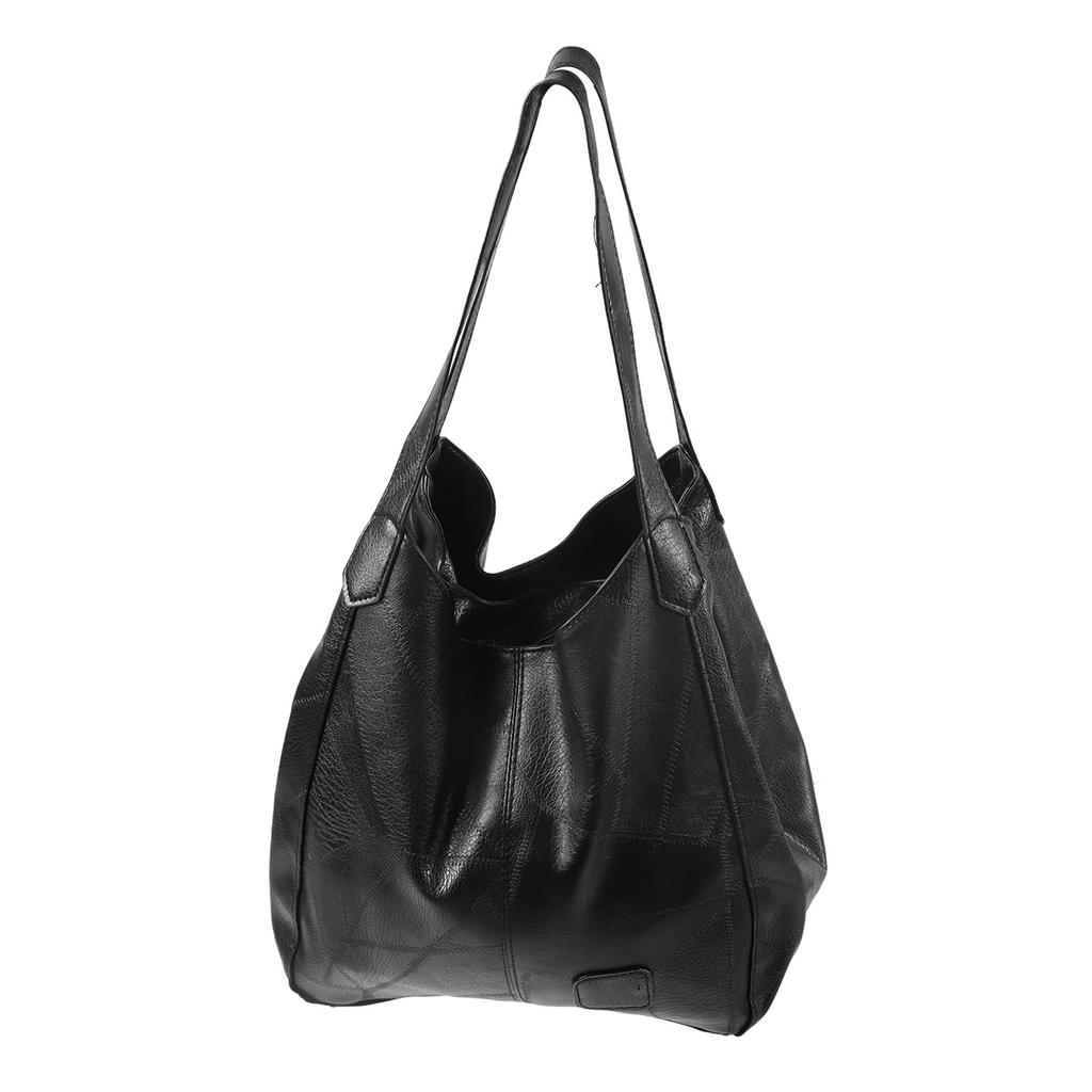 Women Soft Shoulder Handbag Large Capacity Zipper Fashionable PU Leather Shoulder Bag Black Free Size