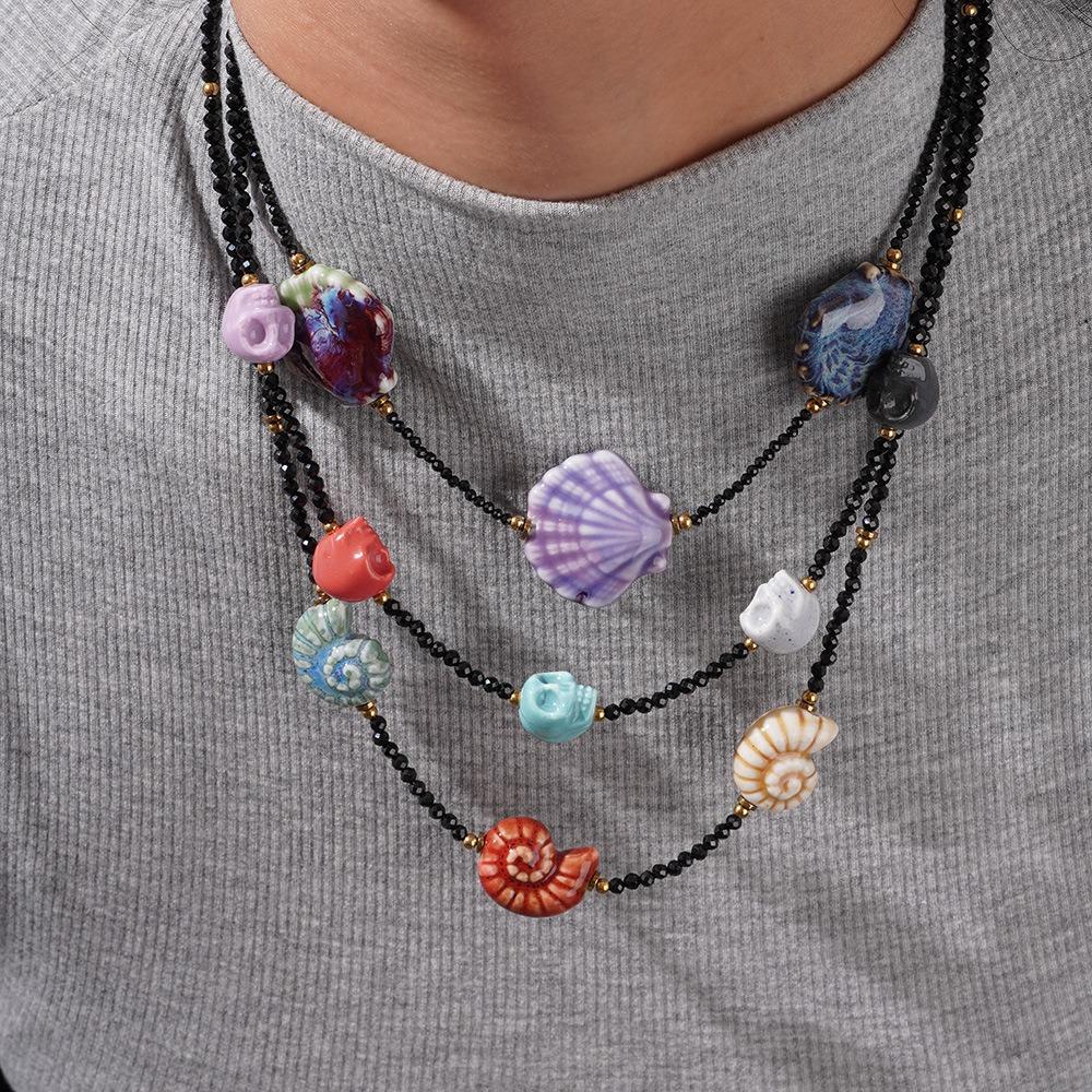 Crystal Shell Pendant Necklace Sea Beach Bohemia Beads Chain Choker  Vacation