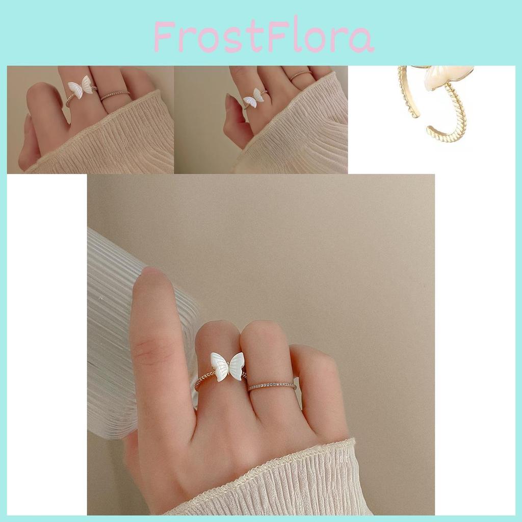 Elegant Butterfly Mother-of-pearl Copper Ring For Women Adjustable Fashion Accessory