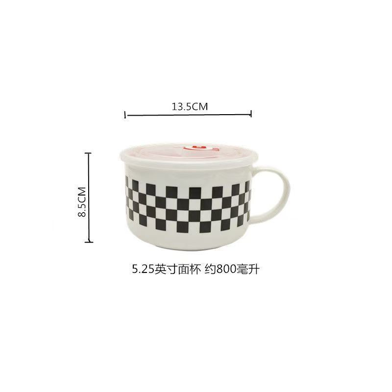 Ceramic Instant Noodle Bowl with Lid, Household Bowls, Microwave Soup, Student Nordic Simple Rice, Large Tableware