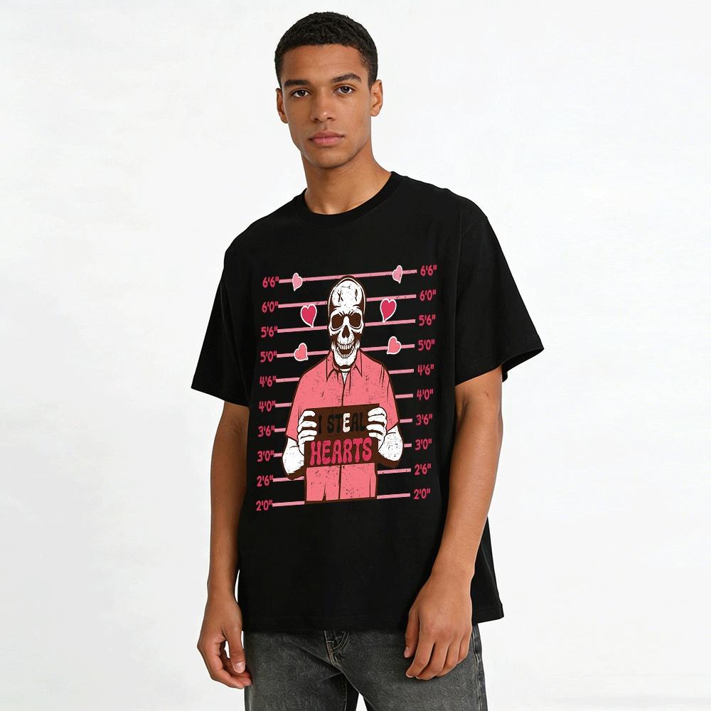 I Steal Hearts Skeleton Print Funny Valentine's Day Tee Pure Cotton T-shirt