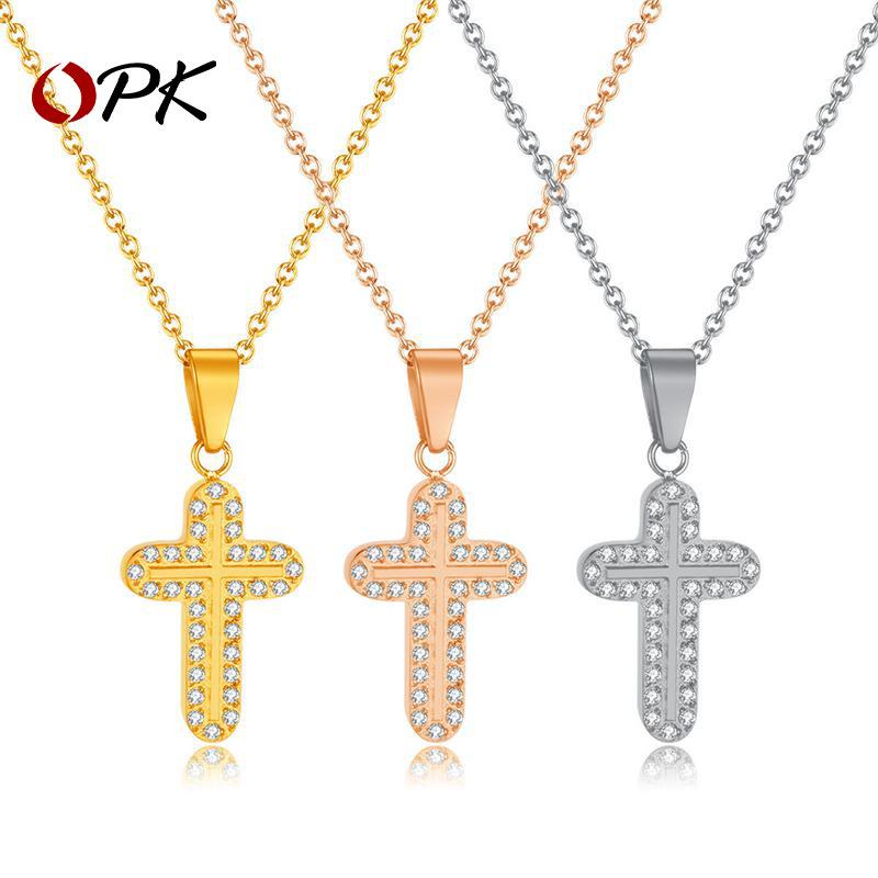 Simple Cross Necklace Inlaid With Double-Row Zircon Stainless Steel Necklace