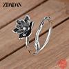 925 Sterling Silver Vintage Black Lotus Ring for Women Fashion Jewelry