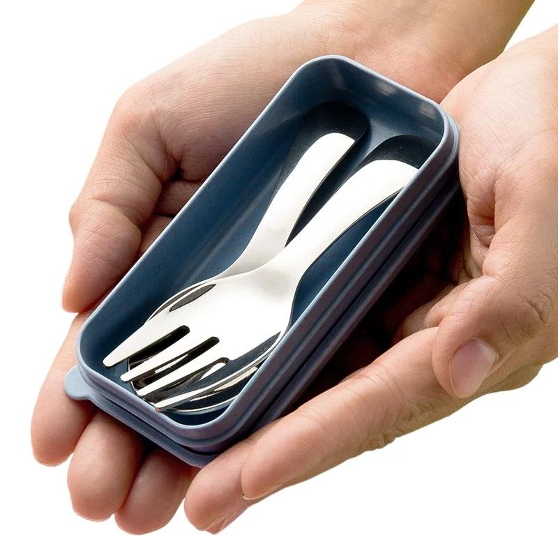 Löffel-Gabel-Set aus Edelstahl, tragbar, für Kinder, Reislöffel, Dessertlöffel, Obstgabel, Gabel mit kurzem Griff, Mini-Geschirr