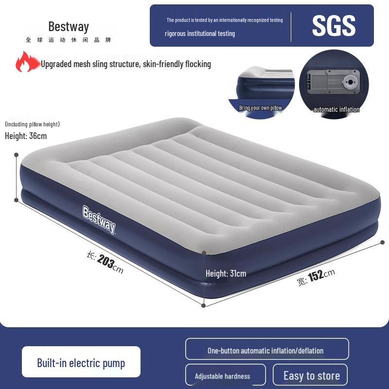 Bestway Double Inflatable Mattress - Thickened Portable Air Cushion Bed for Indoor & Outdoor Use