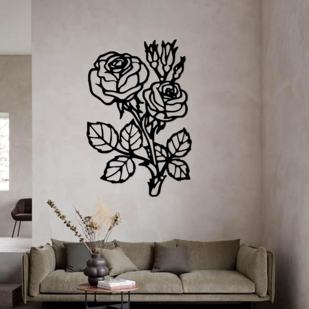 Wrought Iron Metal Wall Art, Elegant Floral Decor for Home Garden Indoor Outdoor, Black Rose Hanging Ornament, Housewarming Gift
