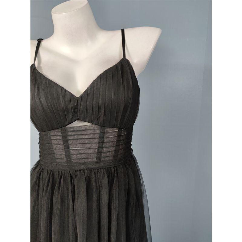 Foreign Trade Order Lu's Sling Personalized Fashion Banquet Party Mesh Temperament Slimming Big Hemline Split Black Dress