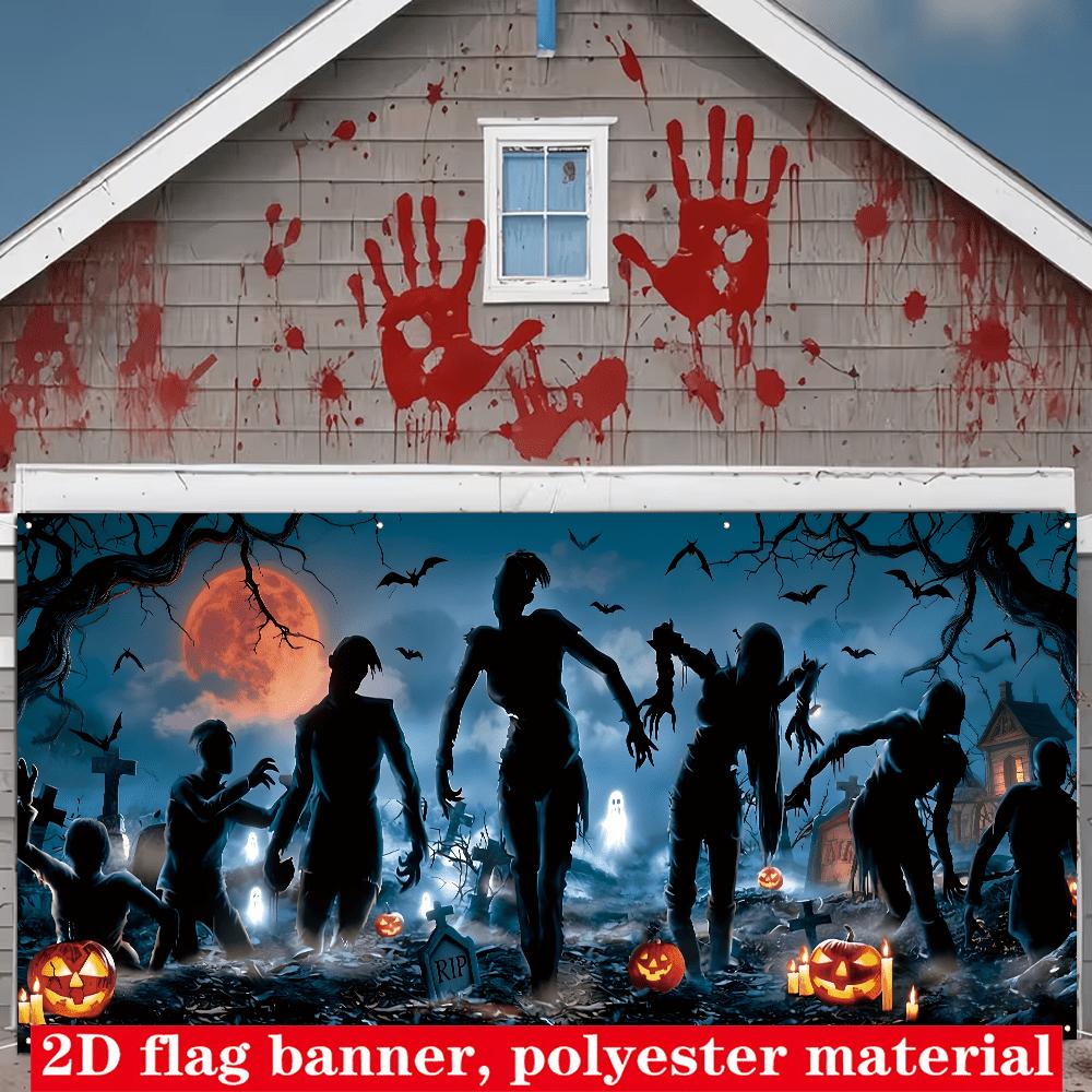 2D flat door flag 1 piece Halloween garage door cover decoration Halloween photo banner no power generation required