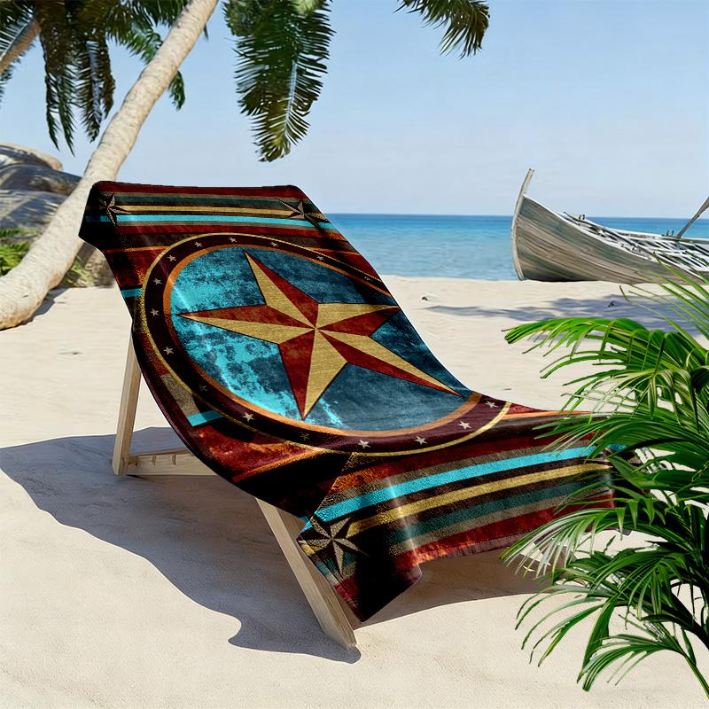 Western Texas Star Print Beach Towel, Large Soft Quick Dry Towel for Beach Camping Swimming