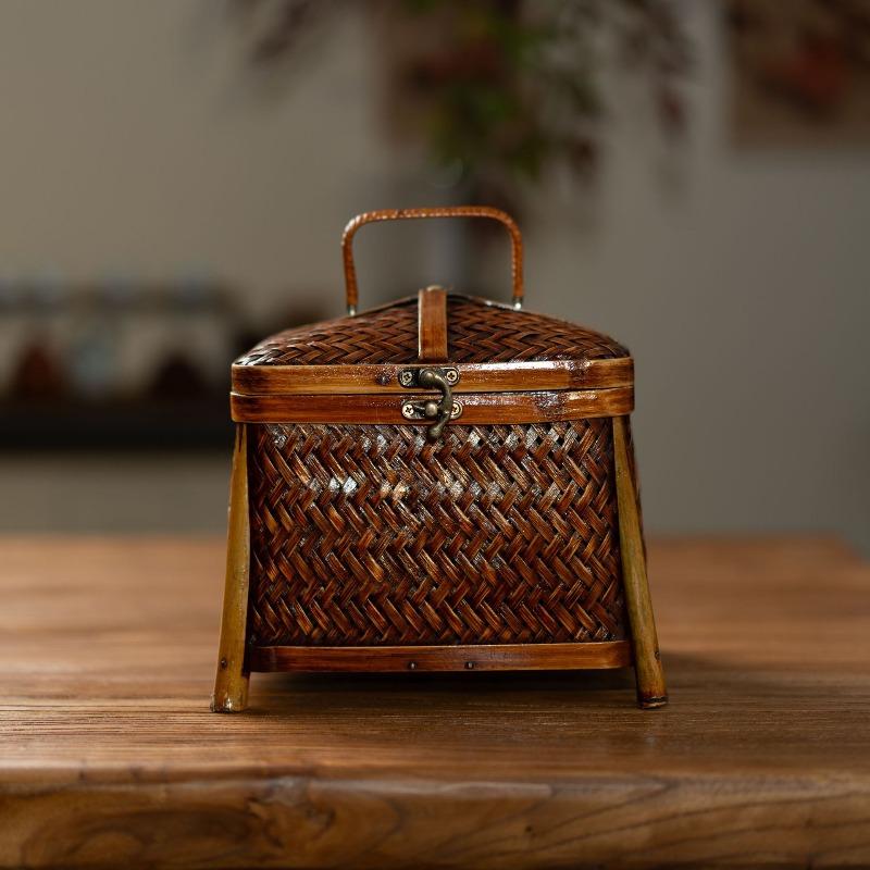 Tung Oil Lacquer Old Storage Retro Bamboo Woven Tea Set Storage Basket Bamboo Woven Basket Tea Set Box Bamboo Products