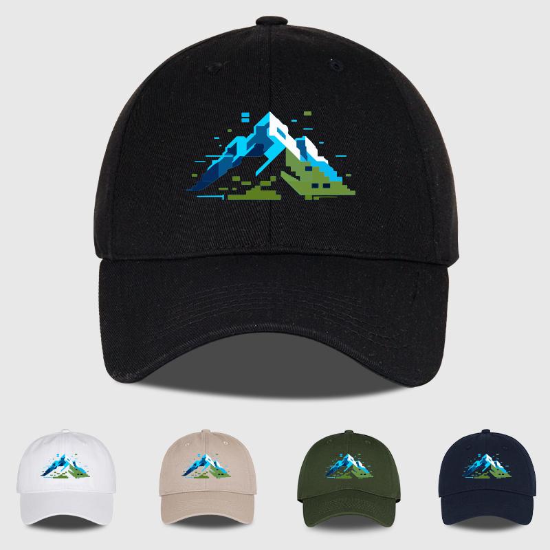 Fashion Pixel Snow Mountain Print Baseball Cap Retro Pixel Outdoor Style Outdoor Hiking Camping Travel Gift For Outdoor Enthusia