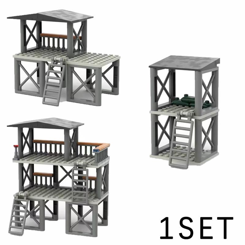 MOC Military War Accessories WW2 Soldier Building Blocks Roadblock Motorcycle Case Container Bag Brick Toy