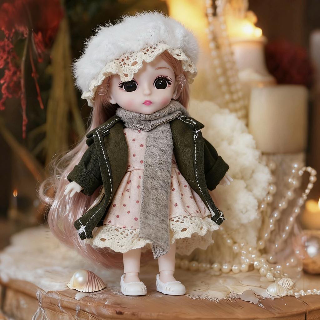 17cm Nuova Bambola Mini Bjd Articolata Bambina Principessa Giocattolo Occhi Grandi 3D Bella Bambola Giocattolo Fai da Te con Vestiti Vestire Bambola Moda 1/12