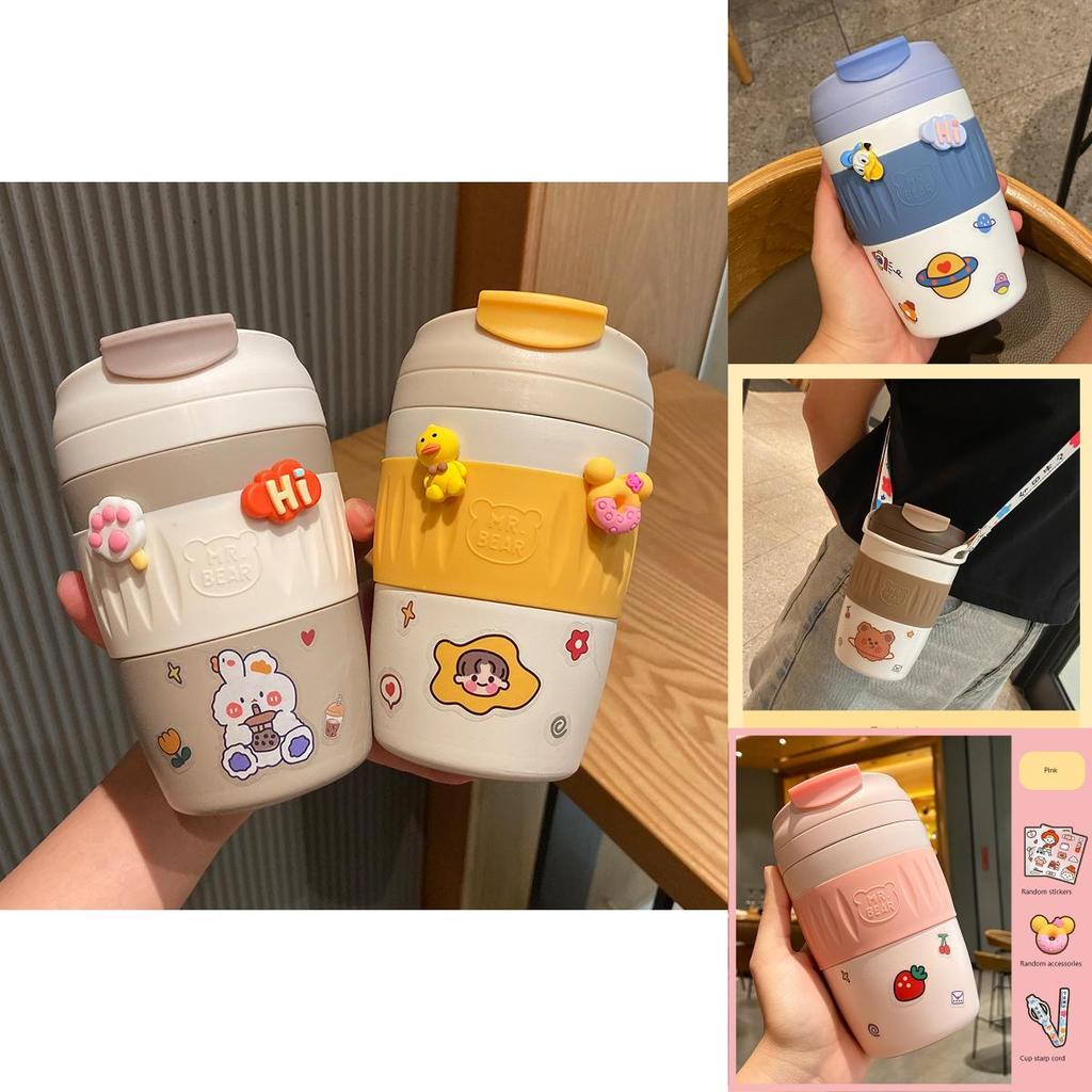 Stylish 370ml Insulated Water Bottle For Children With Convenient Straw And Strap