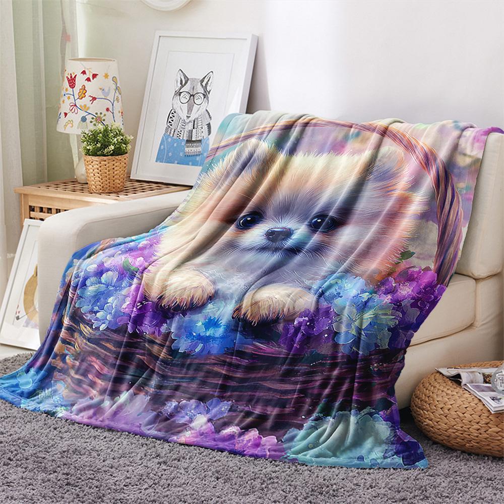 Pomeranian Print Flannel Blanket, High quality Comfortable for All Seasons, Home Decor, Warmth and Comfort, Perfect for Christmas Gifts