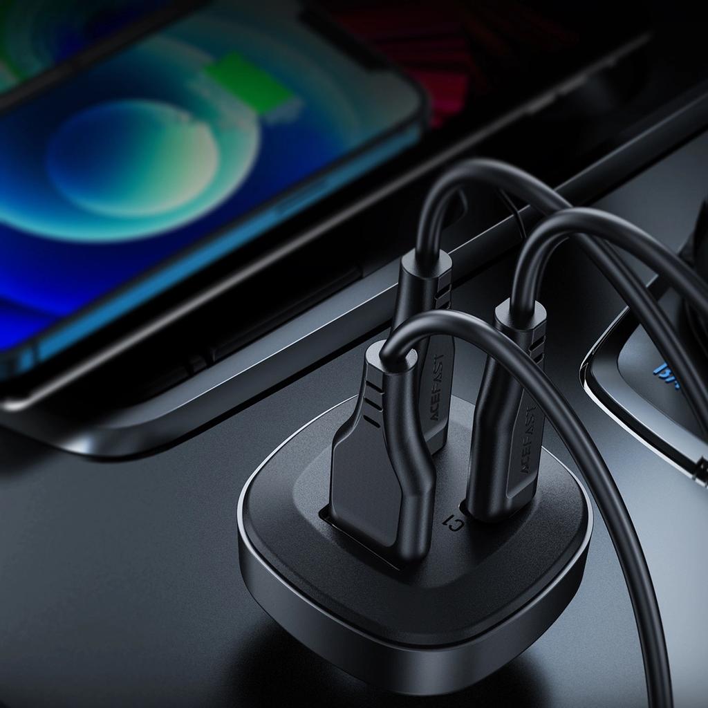 Acefast Ładowarka Samochodowa 66W 2X Usb Typ C / Usb, Pps, Power Delivery, Quick Charge 4.0, Afc, Fcp, Scp Czarny (B3 Black)