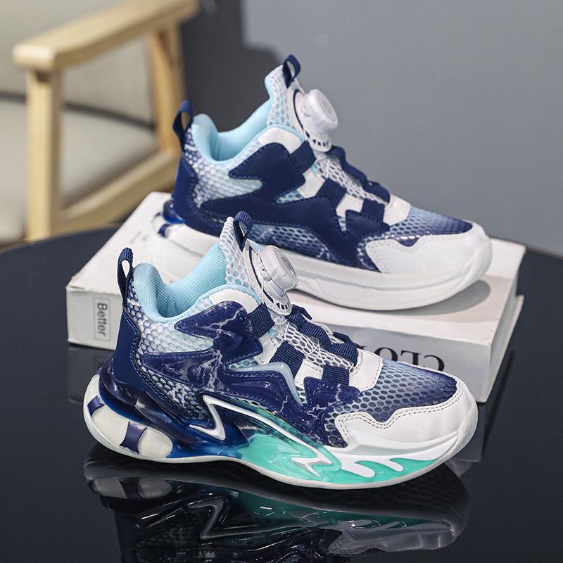Youth Basketball Shoes Lightweight Shock-absorbing Single Mesh Shoes Breathable Summer New Double Mesh Rotating Buckle Boys Running Shoes