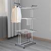 Gray Foldable Clothes Drying Rack, Stainless Steel Garment Dryer Stand, 4-Tier Laundry Rack with Side Wings, Sturdy Metal Frame
