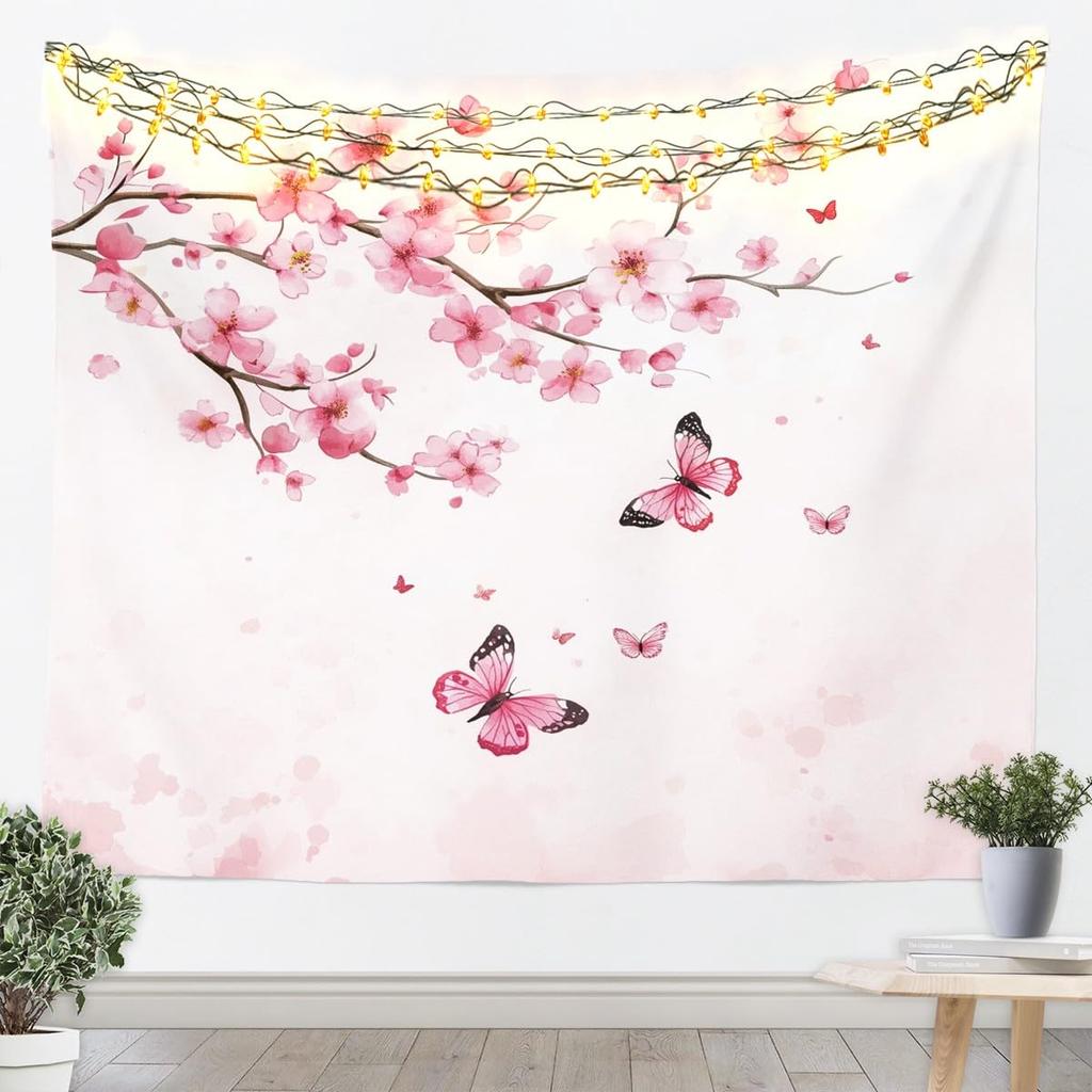 Butterfly Tapestry Glitter Diamonds Print Wall Art Luxury Elegant Blue Wall Hanging Blanket for Living Room Bedroom Home Decor