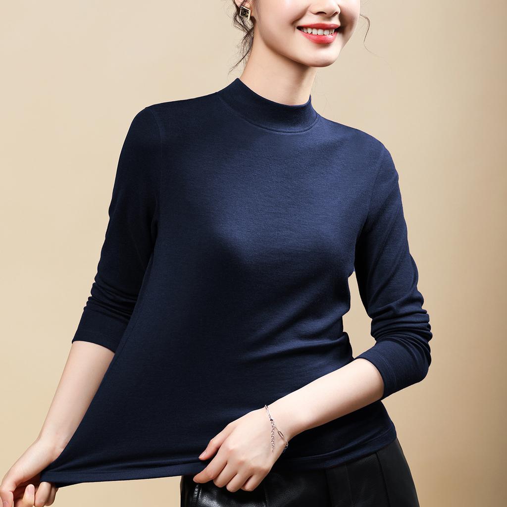 Autumn and winter slim-fitting versatile and thin inner top fashionable solid color semi-turtleneck bottoming shirt women's long sleeves