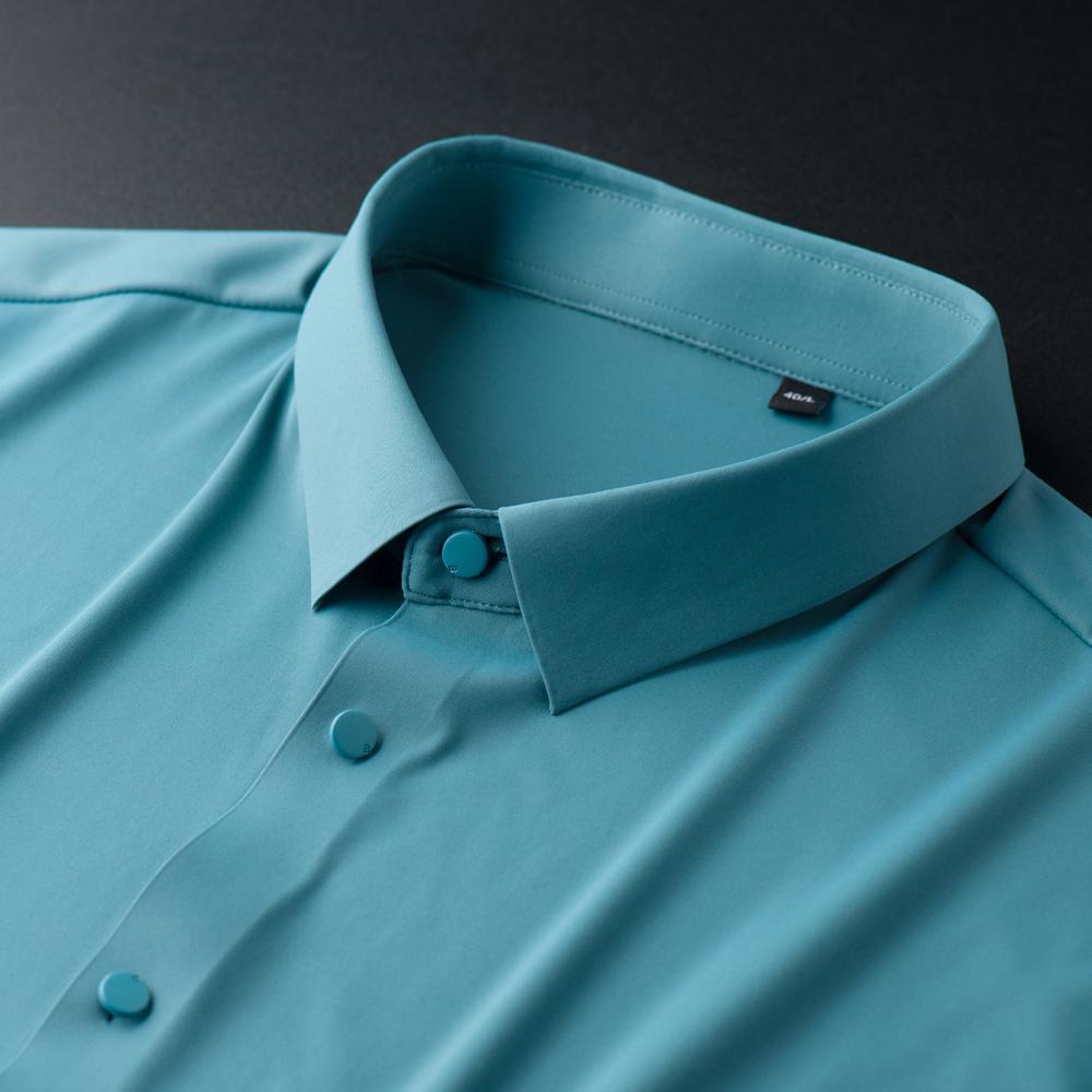 Men's Non-Iron Stretch Formal Long Sleeve Dress Shirt - Solid Color Pocketless Comfort, Classic Fit Quality Fabric for Business Office