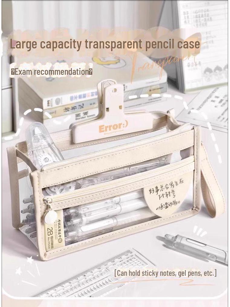 Large Capacity Transparent Three-Layer Pencil Bag for Students