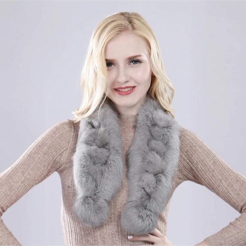 Natural Knitted Rabbit Fur Muffler Winter Women Warm Real Rabbit Fur Scarf Russia Lady Fashion Genuine Rabbit Fur Scarves