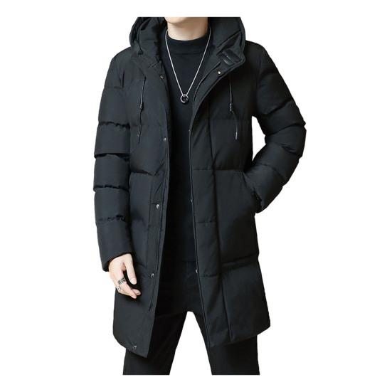 

Men Winter Cotton Coat Thicken Padded Hooded Windproof Lightweight Cold Resistant Zipper Closure Long Sleeve Pockets Drawstring Mid Length M чёрный