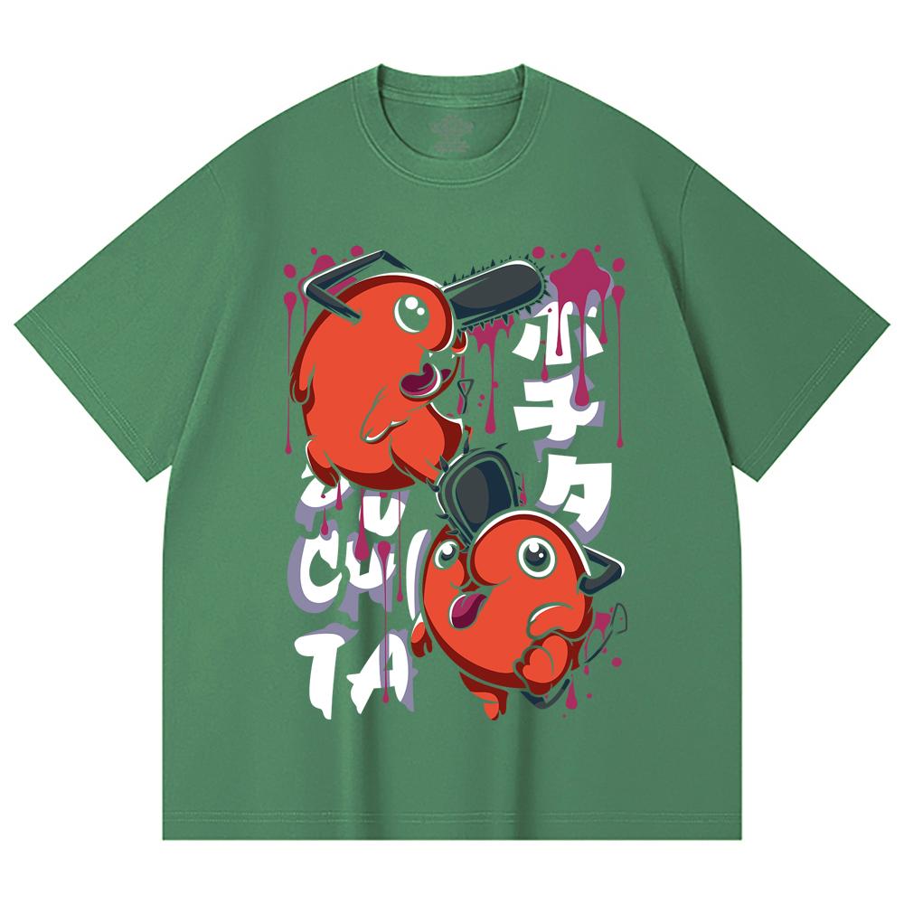 230 g/m² 100% Baumwolle Kettensägenmann V37 Pochita Aufdruck Unisex Schweres Baumwoll-T-Shirt