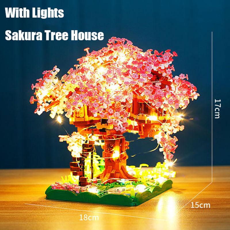 Stadt Kirschblüten Baumhaus Bausteine Kirschblüte Japanische Freunde Straßenansicht Mini-Bausteine Spielzeug für Mädchen Weihnachtsgeschenke