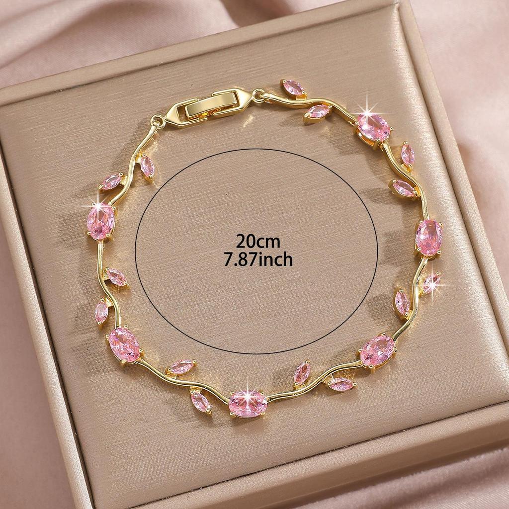 Bracelet Feuille Plaqué Or avec Incrustations de Zircon Hachuré et de Diamant