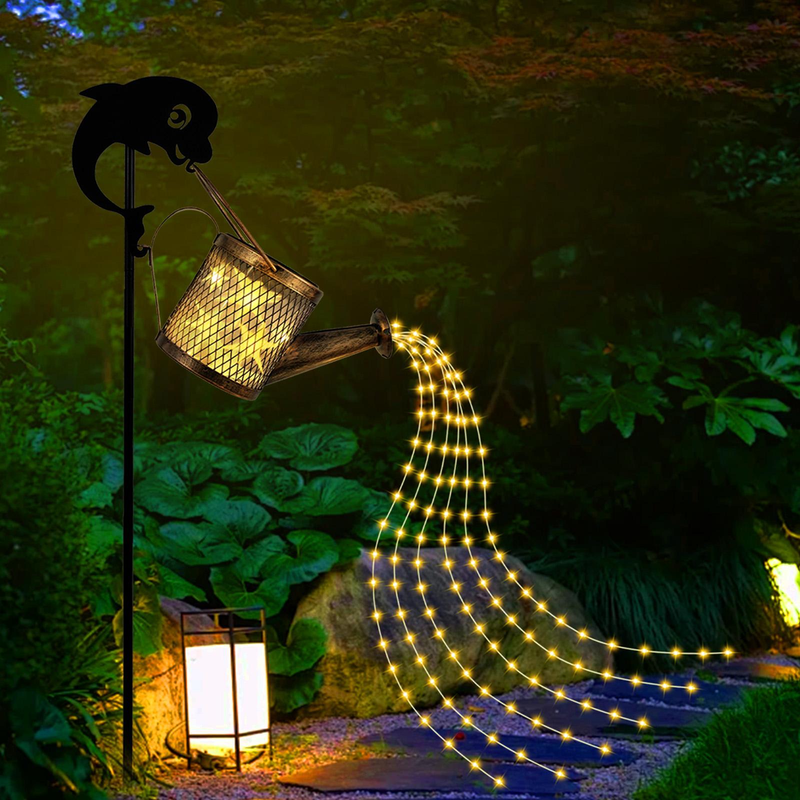 Solar Dolphin Hook Kettle Lights Vintage Metal Garden Decor Outdoor Solar Hanging Kettle Light Waterproof Villa Yard Decoration