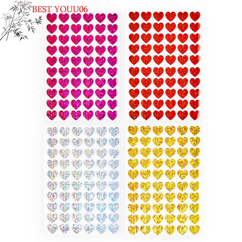 (YOUU06)10Sheet Laser Small Heart Sticker Glitter Shiny Red Gold Silver Valentine Sticker DIY Journal Diary Decoration