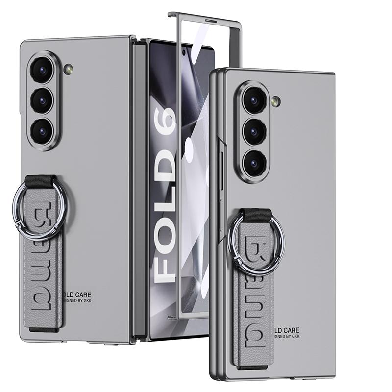 Frosted Hard PC Back Cover Case for Samsung Galaxy Z Fold 6 5 with Glass Screen Film Hand Strap Ring